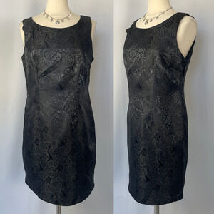 Y2K Cocktail Dress Size 12 Black Jacquard Rose Floral Wiggle Party Gothic Fairy